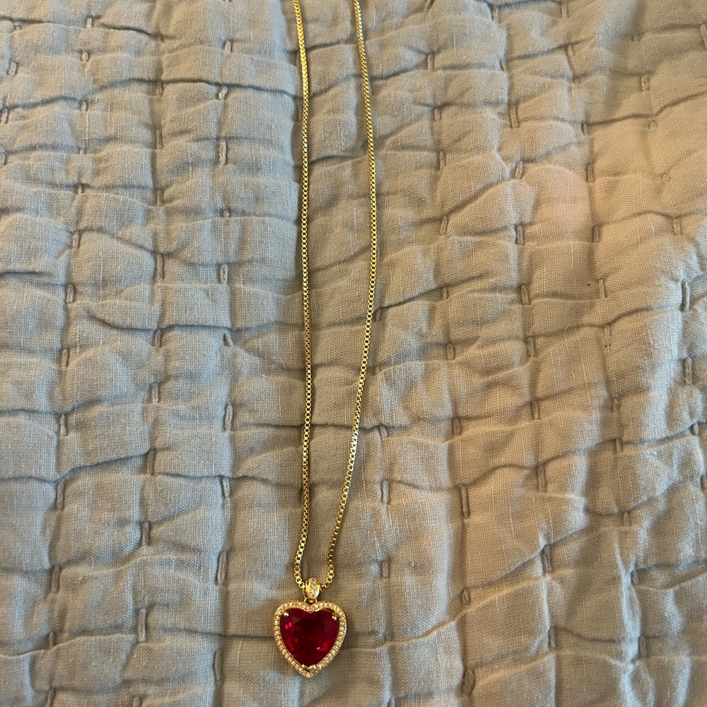 Vanessa Mooney Gold Heart Necklace with Red Gem - Picture 3 of 5